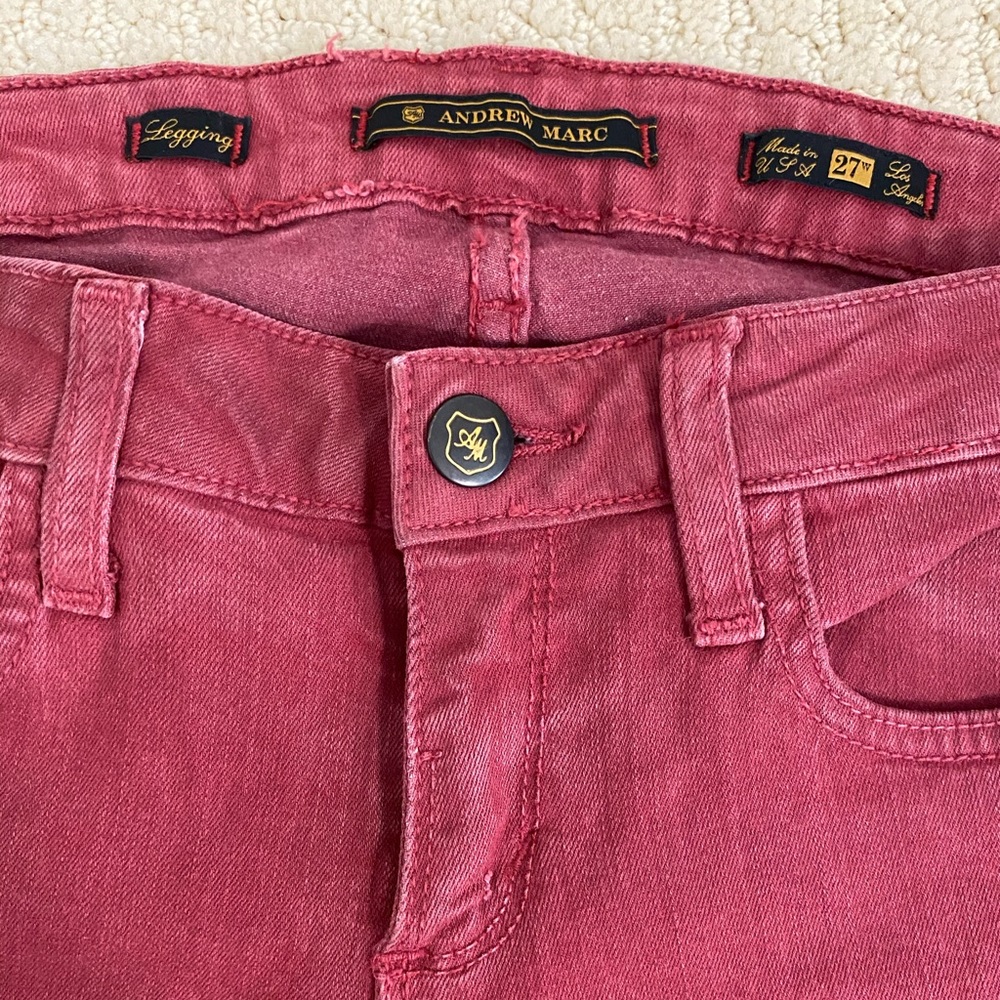 Andrew Marc Red Legging Jeans size 27 USA Made